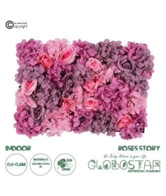 GloboStar® Artificial Garden ROSES STORY PURPLE 78336 Τεχνητό Διακοσμητικό Πάνελ Λουλουδιών - Κάθετος Κήπος σύνθεση Αμβροσία Μ60 x Π40 x Υ6cm